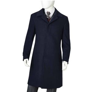 Men's Classic Fit Full Length Overcoat - Navy